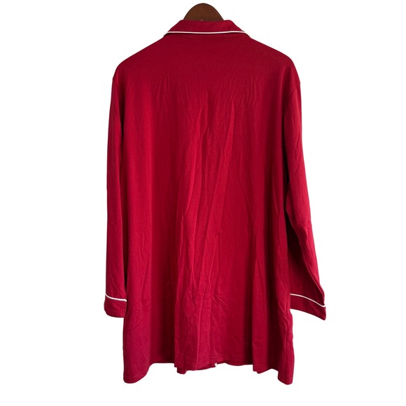 Cheibear Womens Long Sleeve Button Down Nightshirt Red Sleep Dress Size L NEW - Picture 6 of 9